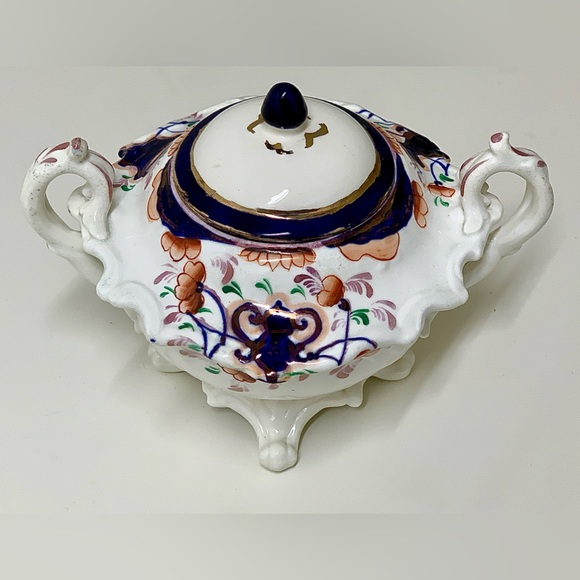 19th Century Antique Gaudy Welsh Urn Variant Footed Lidded Sugar Bowl - Picture 10 of 16